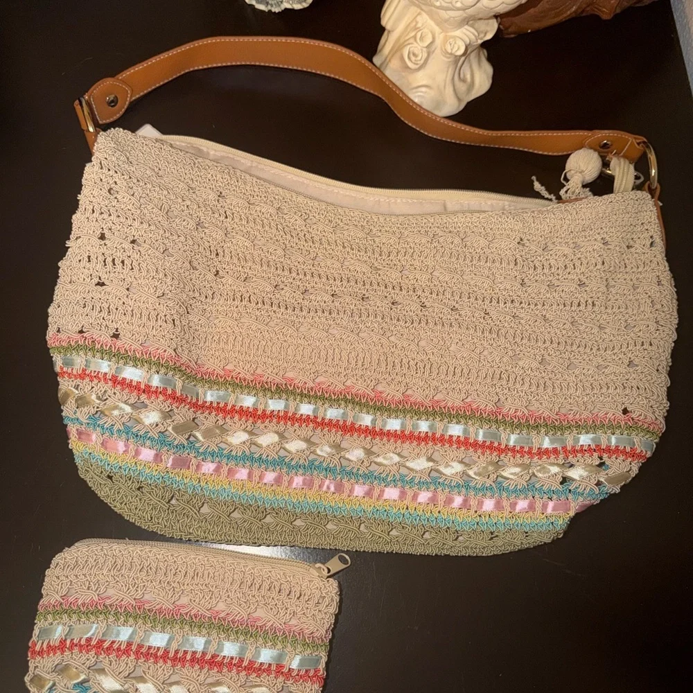 Rosetti Tan and Brown Crochet Shoulder Bag